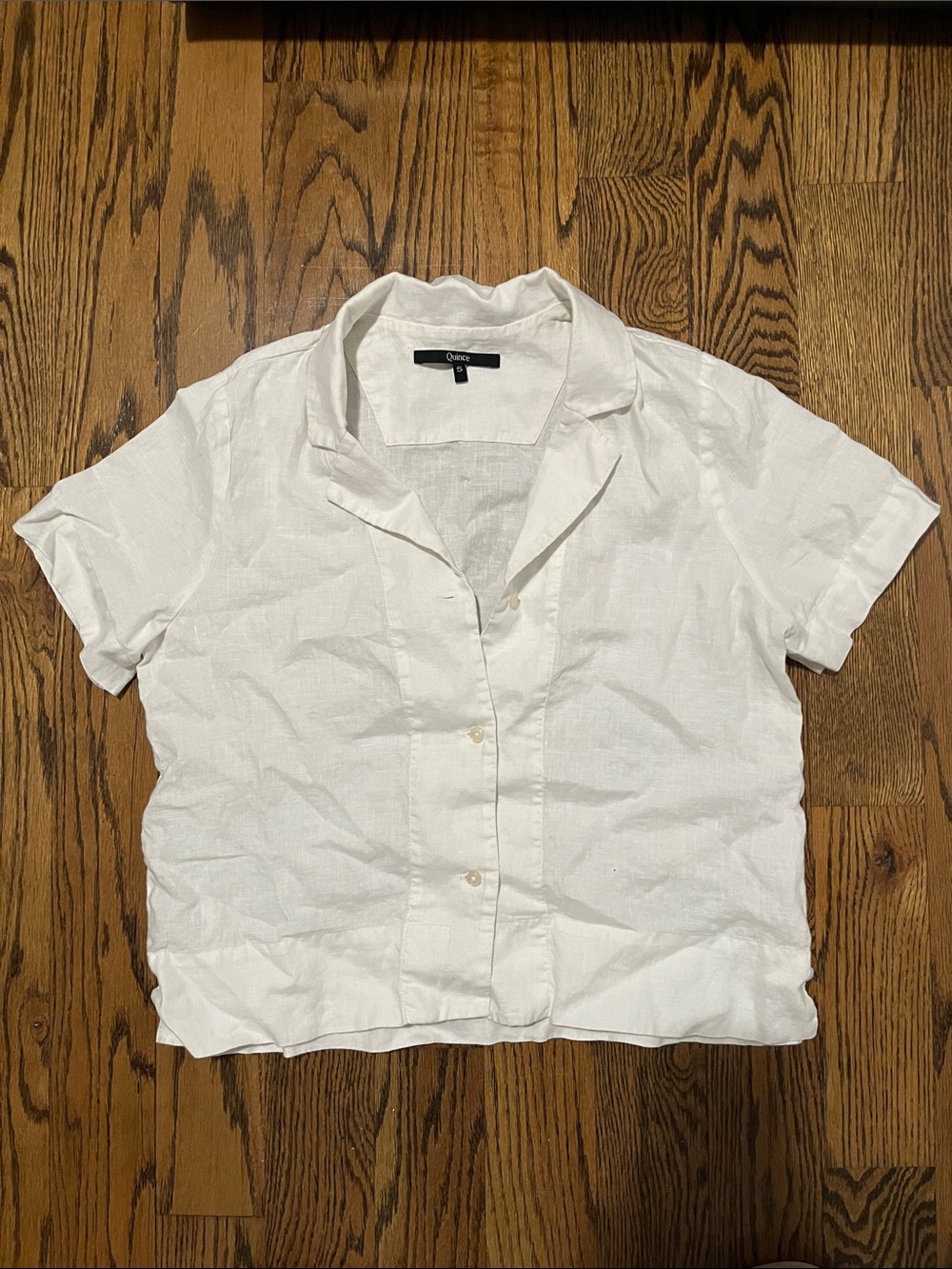Quince White Short Sleeve Linen Button-Down Shirt